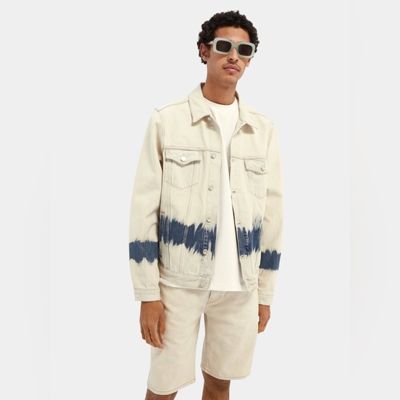 Scotch & Soda Blauw Tie Die Denim Trucker Jacket-NWT - Unisex - Picture 7 of 8
